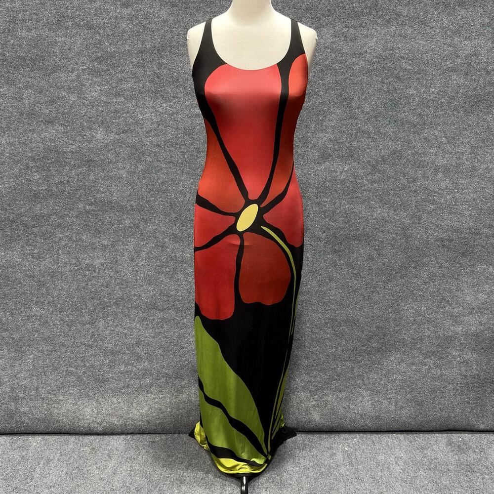 Cala De La Cruz Dress Womens XS Black Salange Floral Bodycon Maxi Red Backless